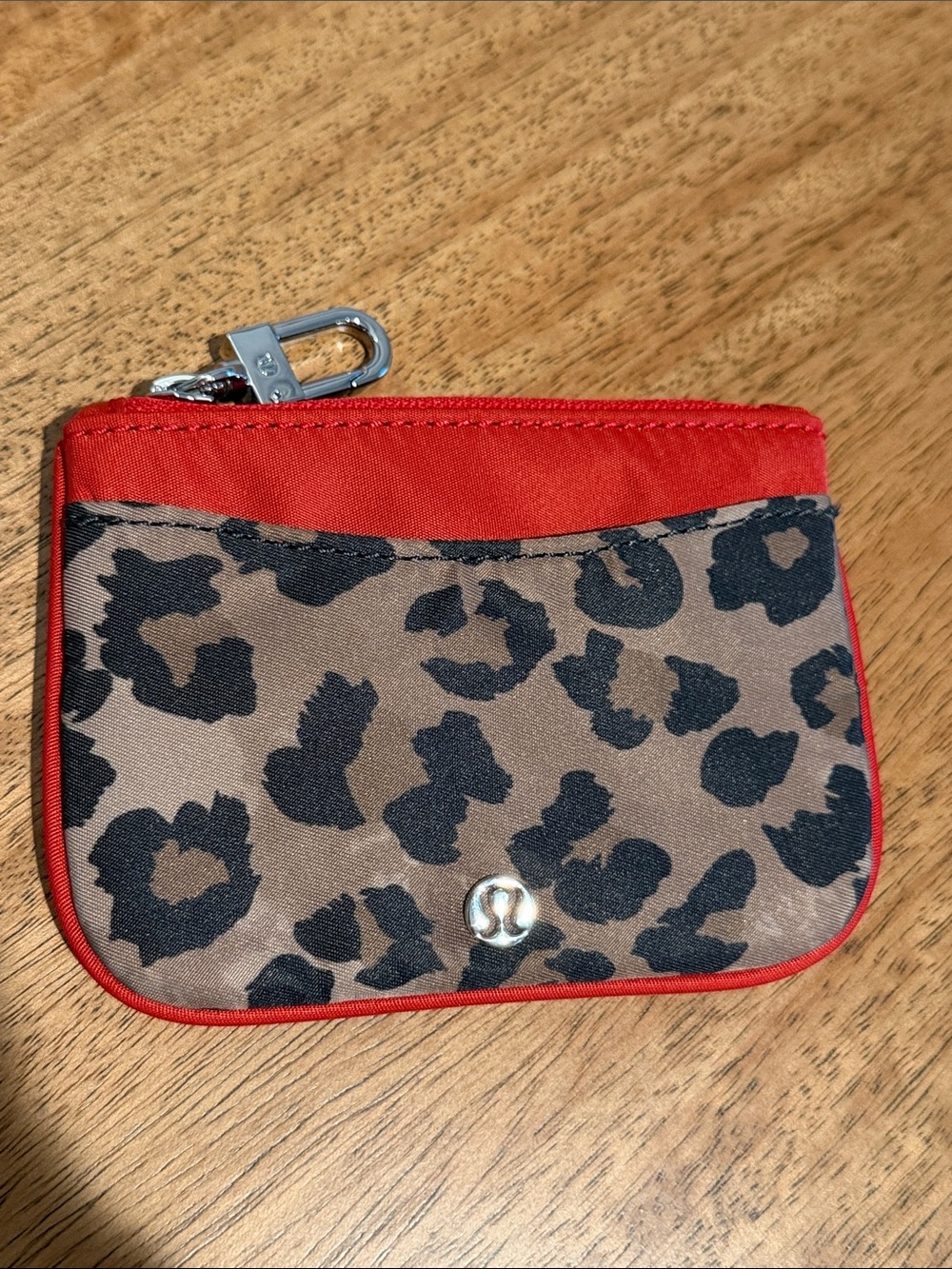 Lululemon Clippable Card Pouch – Leopard Print Coin Pouch with Red Trim